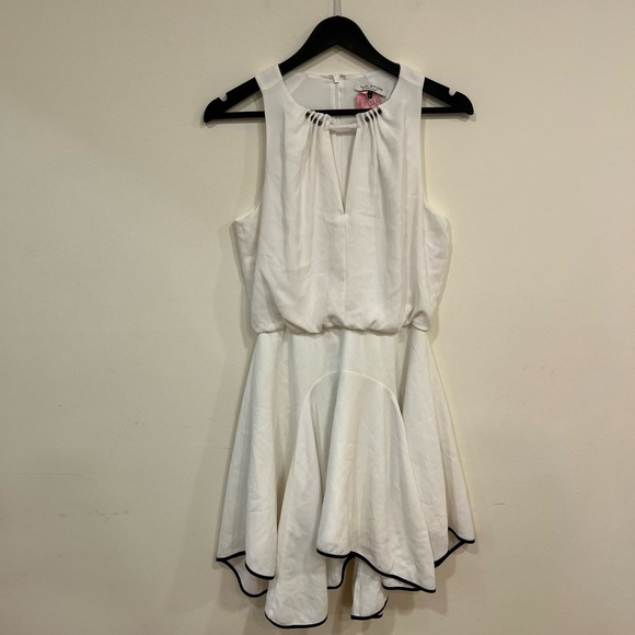 Halston Heritage Cream Asymmetrical Tie Front Sundress - Picture 2 of 7
